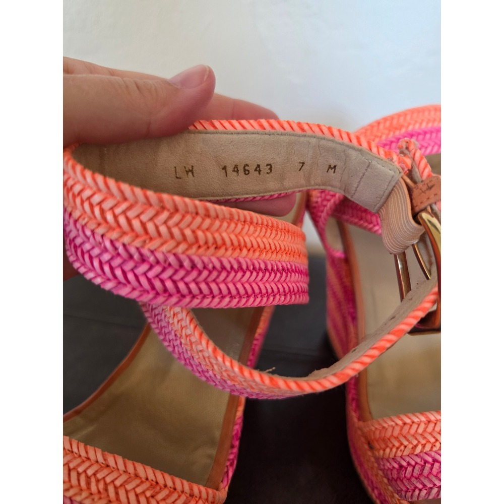 Stuart‎ Weitzman Bright Neon Colors Canvas and Leather Maximalist Wedges sz 7 - Picture 9 of 11